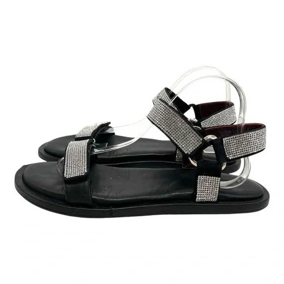 Staud Betty Rhinestone Black Leather Sporty Outdoor Sandals Womens 40 - Picture 3 of 14